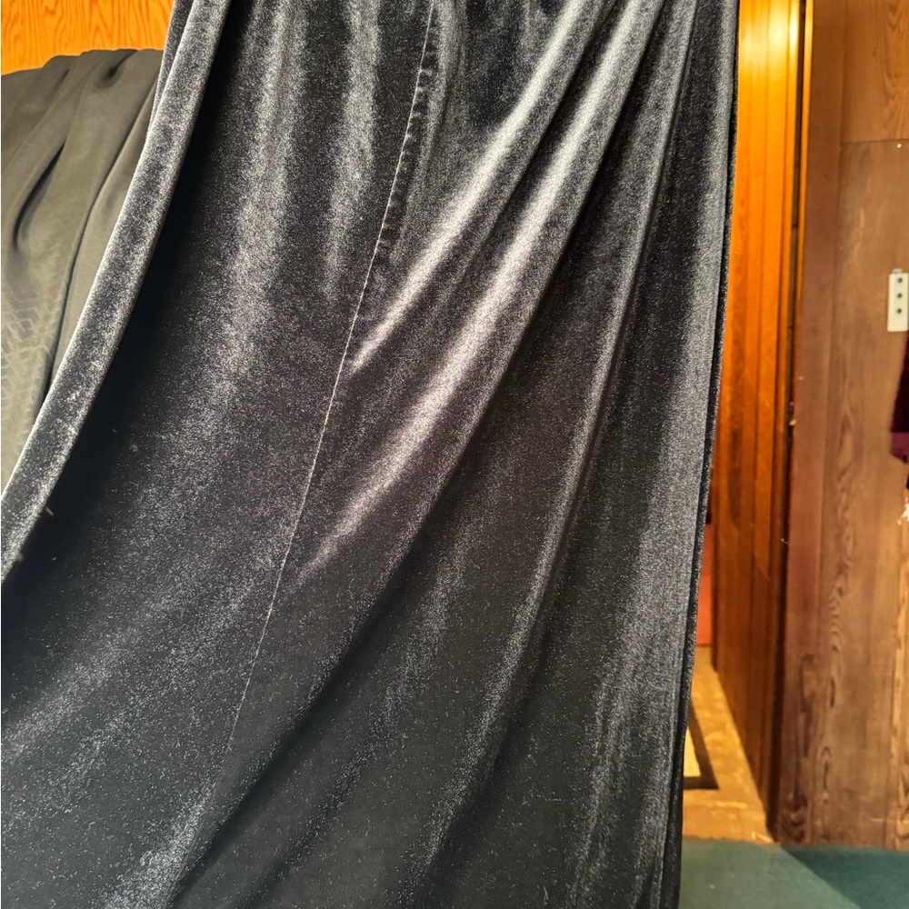 Vintage Black Velour Maxi Skirt | 90s Velvet A-Line Long Skirt Holiday Glam - Picture 5 of 11